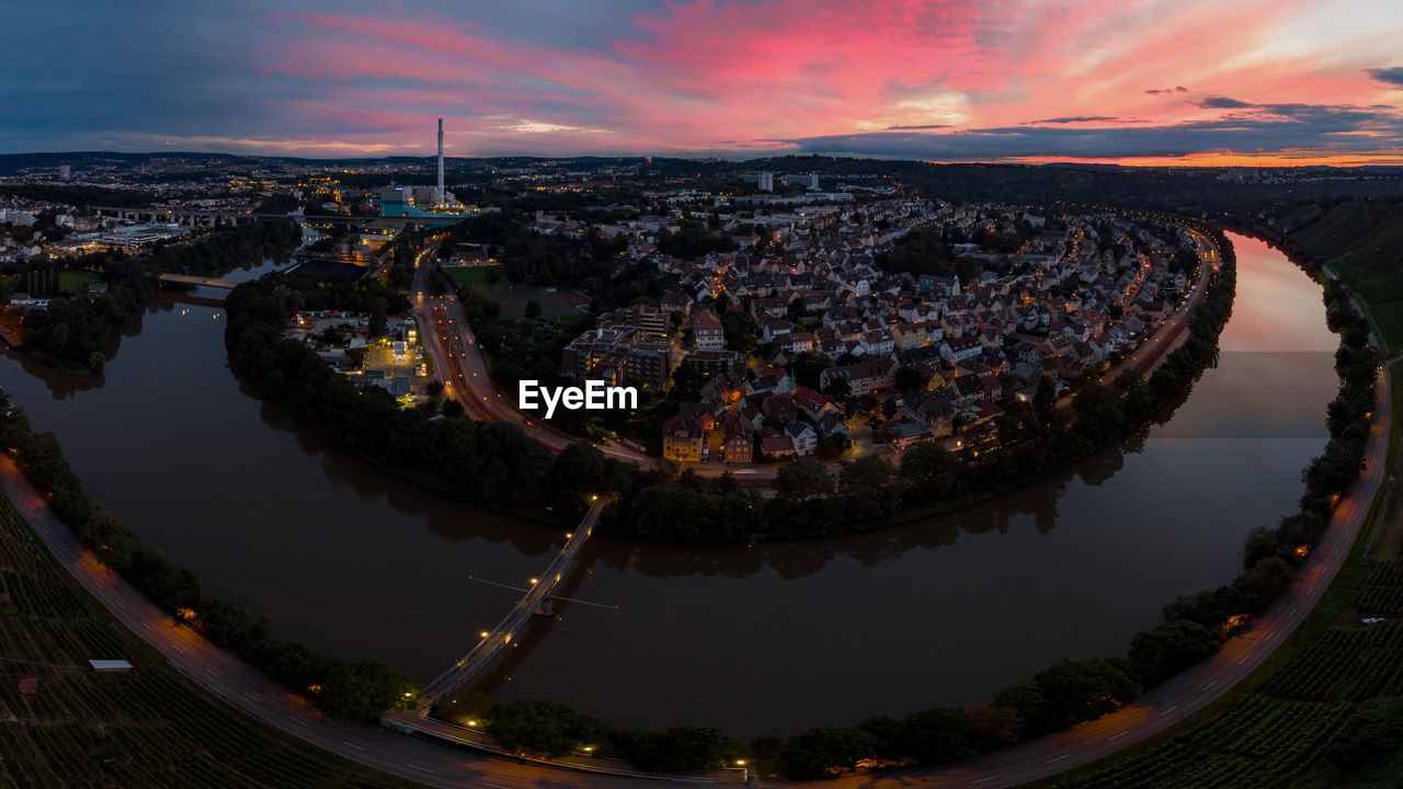Stuttgart neckar river bend sunset