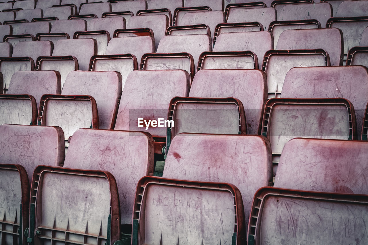 Full frame shot of empty chairs in stadium