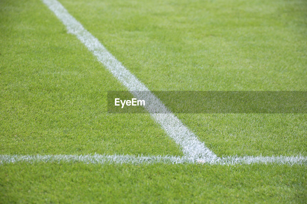 High angle view of yard line on playing field