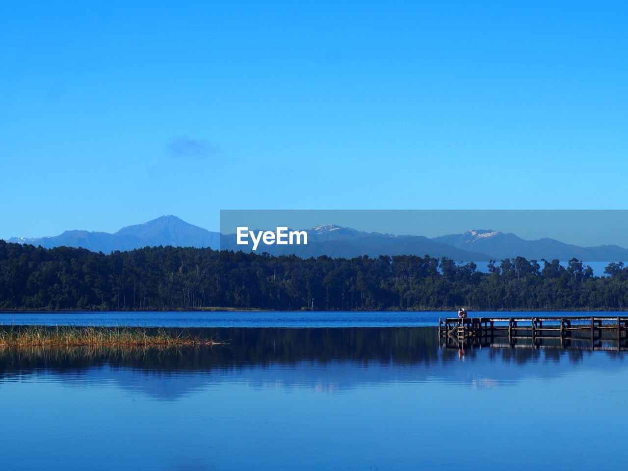 Scenic view of lake against blue sky