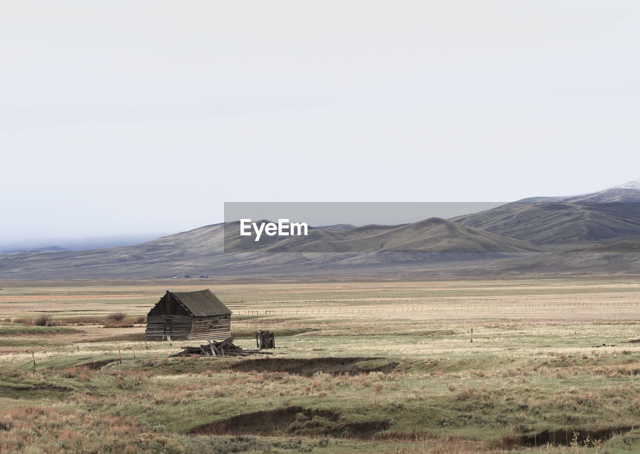 Scenic view of field against clear sky