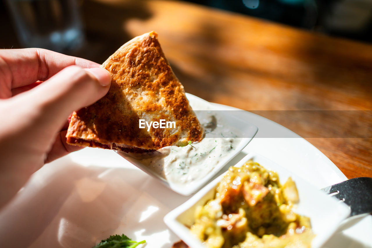 CLOSE-UP OF HAND HOLDING FOOD