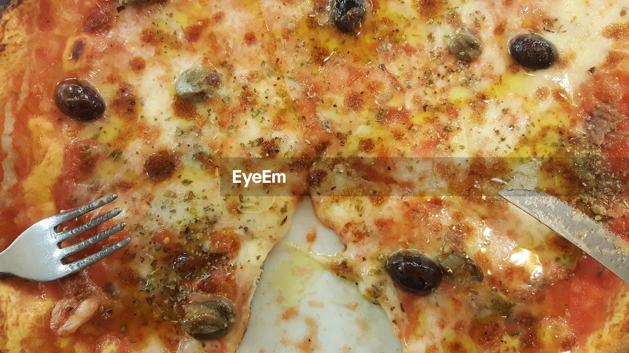 High angle view of pizza in plate