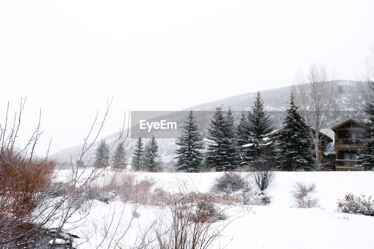 SNOW COVERED LAND AGAINST SKY