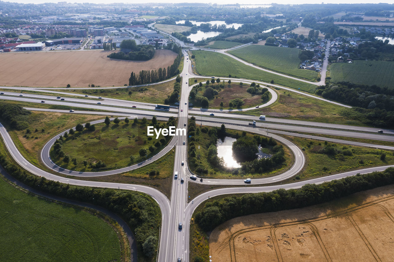 High angle view of road junction