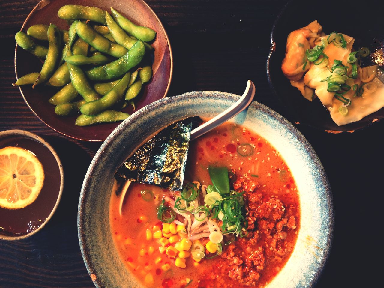 Elevated view of meal