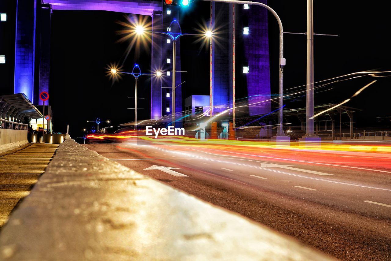 Light trails on city street at night