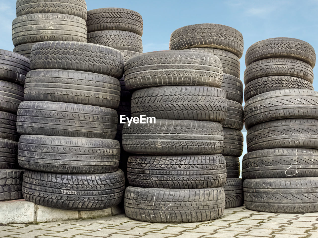 Stack of tires outdoors