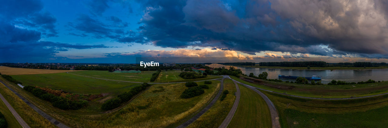 Storm clouds over the rhine, germany. drone photography.