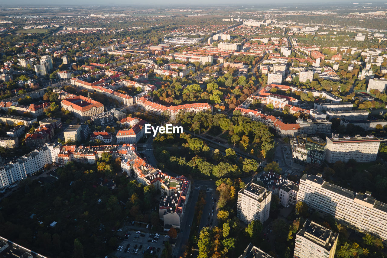 Residential building in european city, aerial view. wroclaw, poland