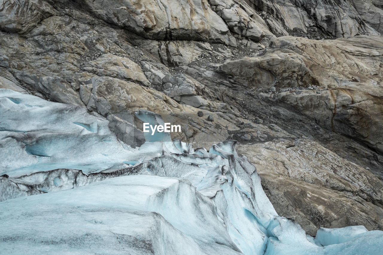 Glacier edge against rock formation