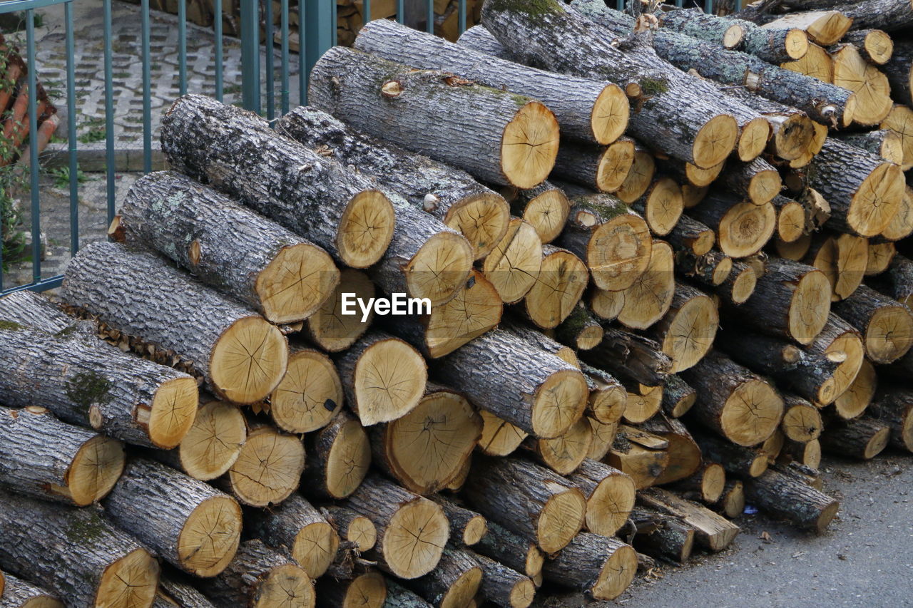 CLOSE-UP OF LOGS STACK