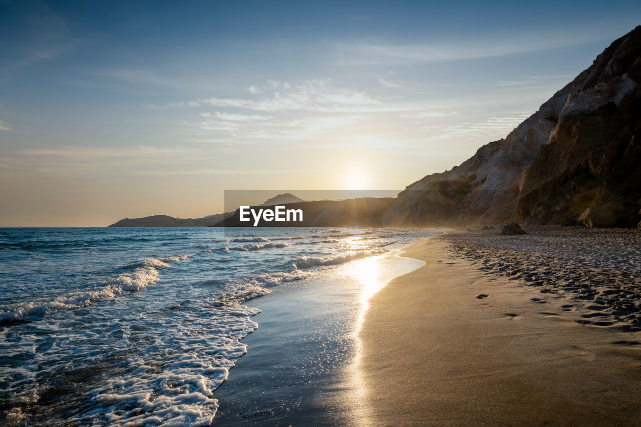 Fyriplaka beach on sunset, milos island, cyclades, greece