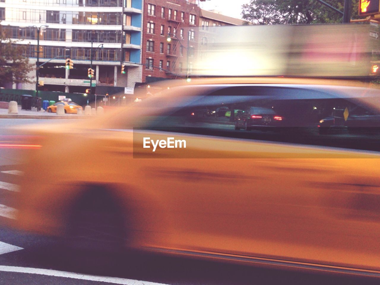 Blurred motion of car on road at night