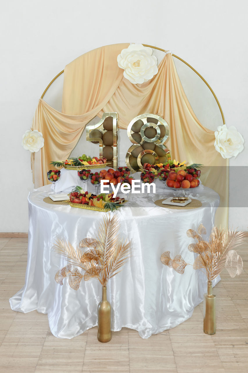 high angle view of wedding rings on table