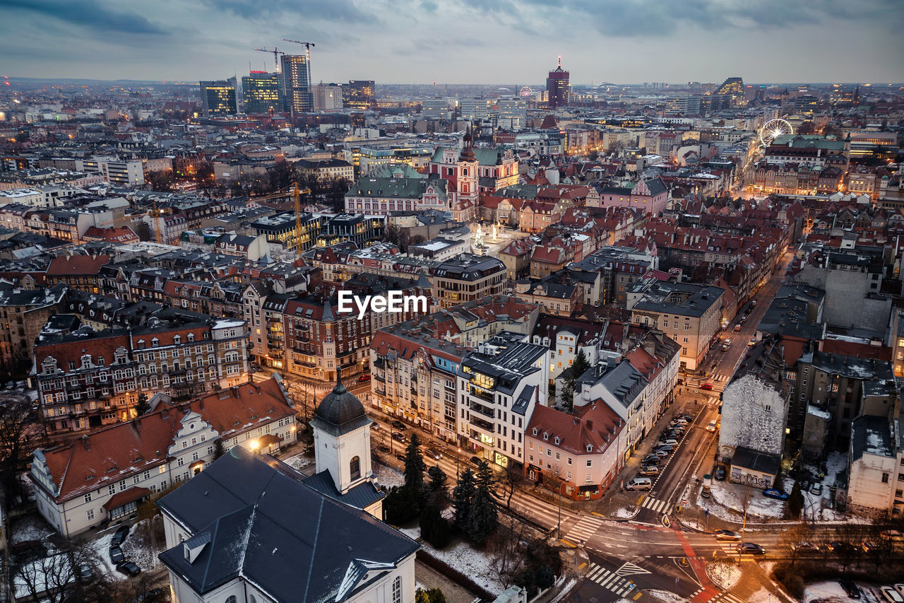 high angle view of cityscape against sky