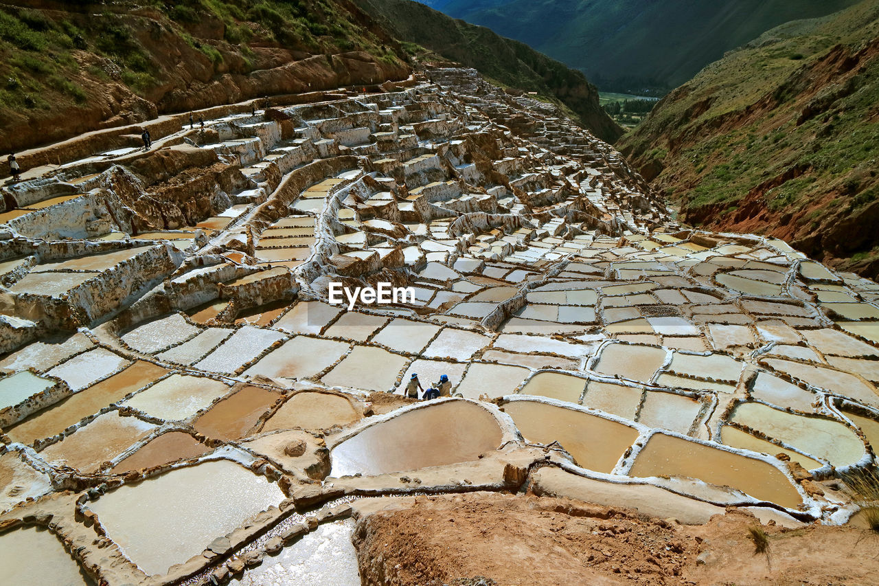 High angle view of terraced field