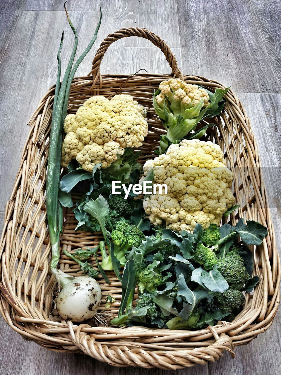 High angle view of vegetables in wicker basket