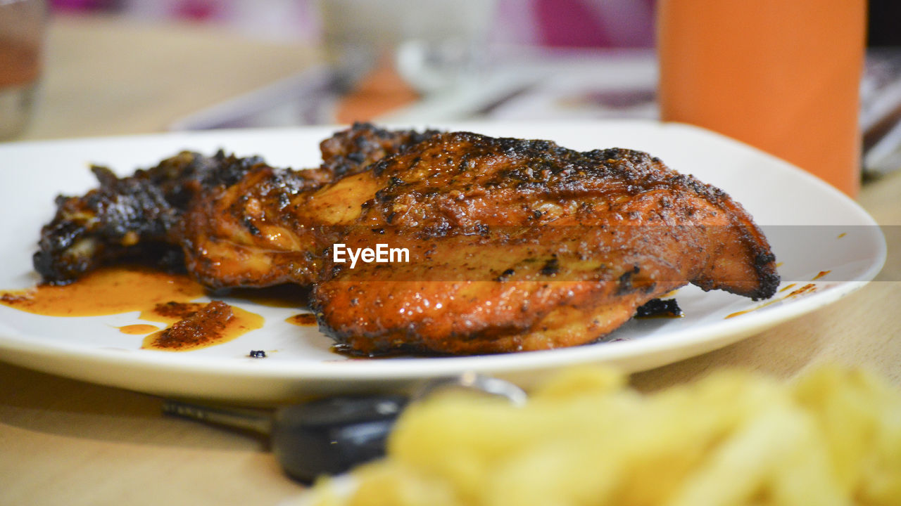 Close-up of meat in plate