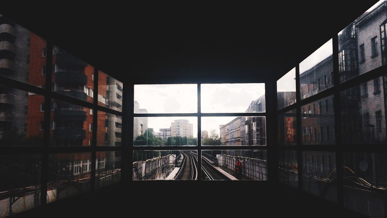 View of buildings from tourist train