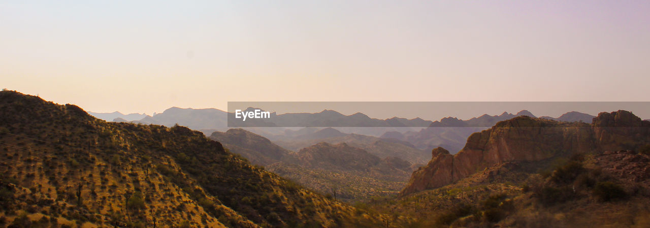 Sunset over mountains in the desert with a serene view