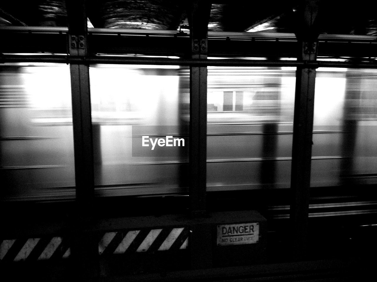 Blurred motion of train at subway station