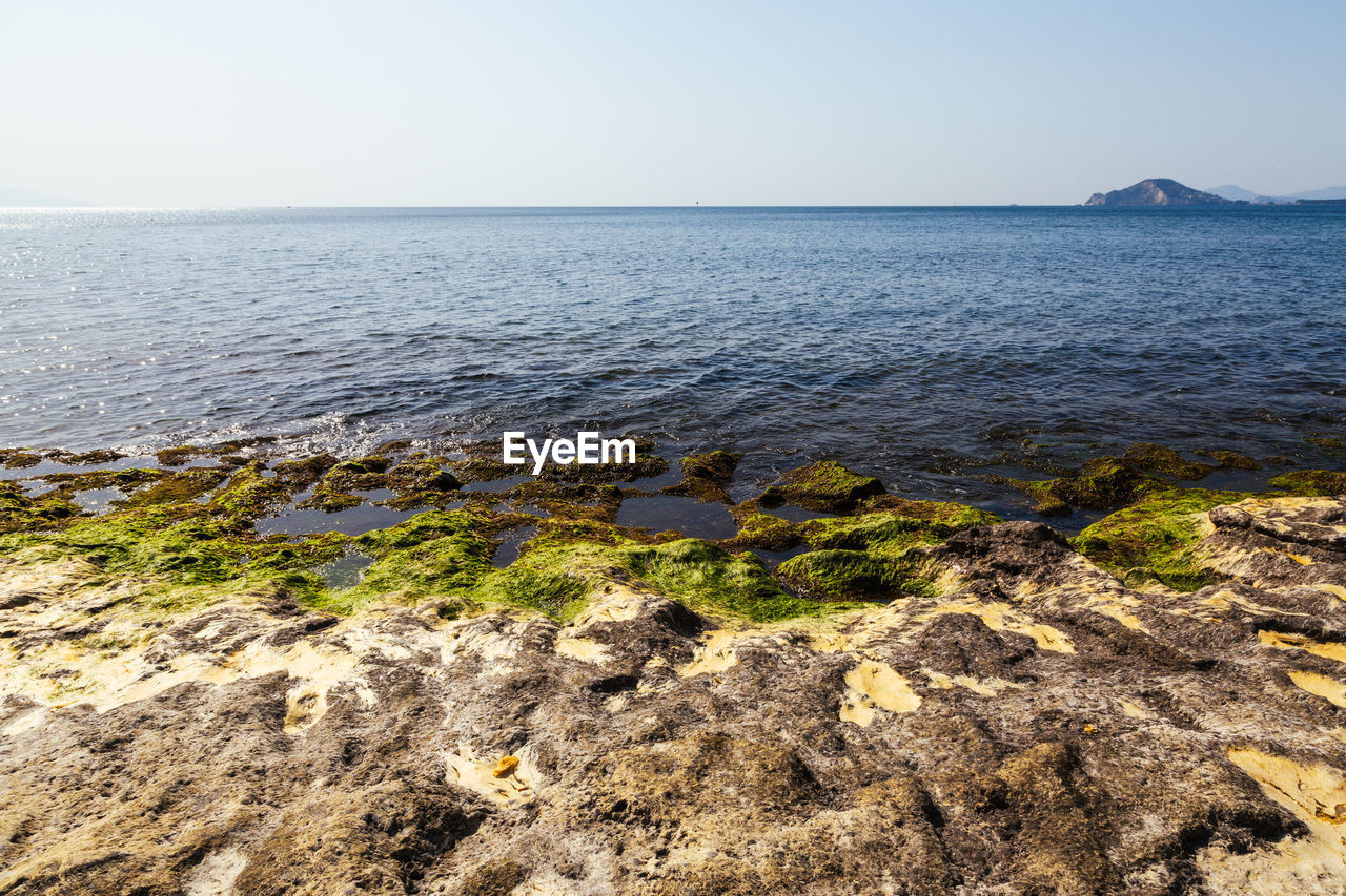 SCENIC VIEW OF SEA SHORE AGAINST SKY