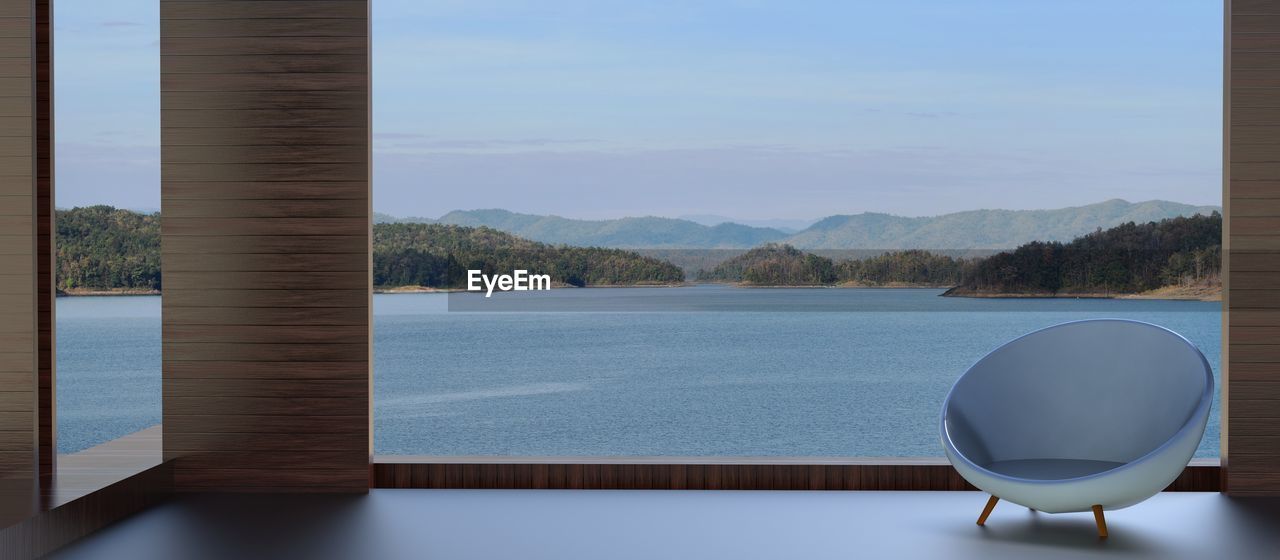 Scenic view of swimming pool by lake against sky