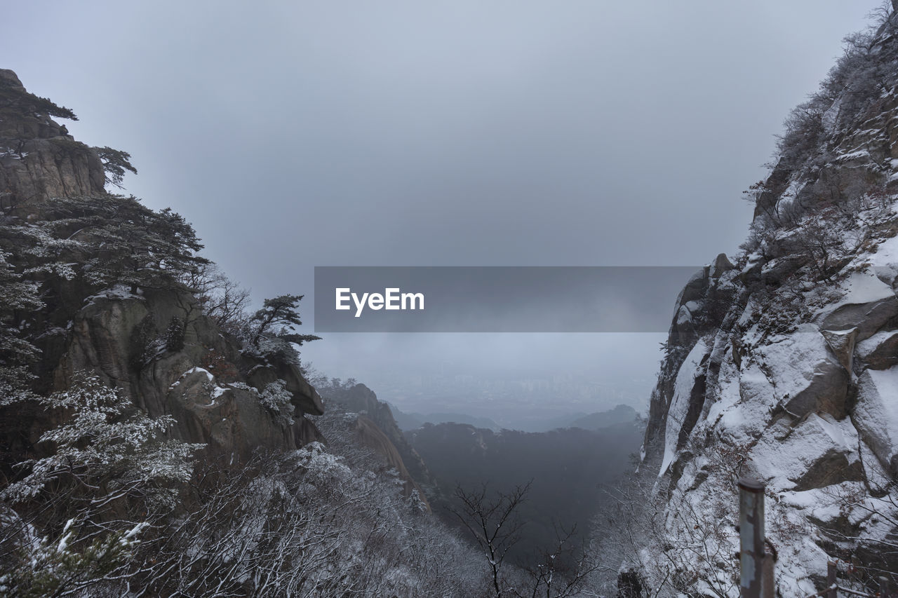 Scenic view of mountains against sky during winter