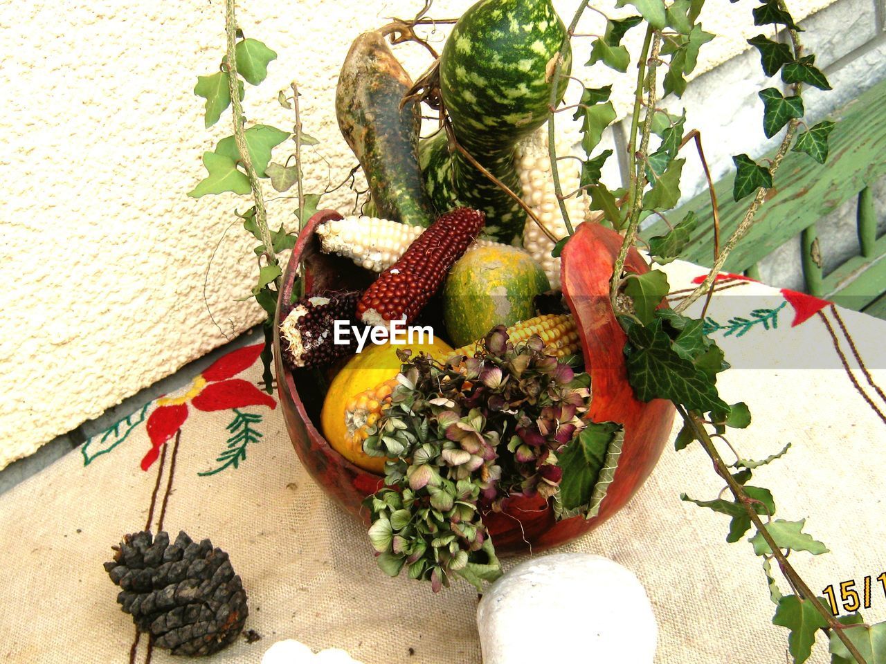 High angle view of fresh vegetables on table