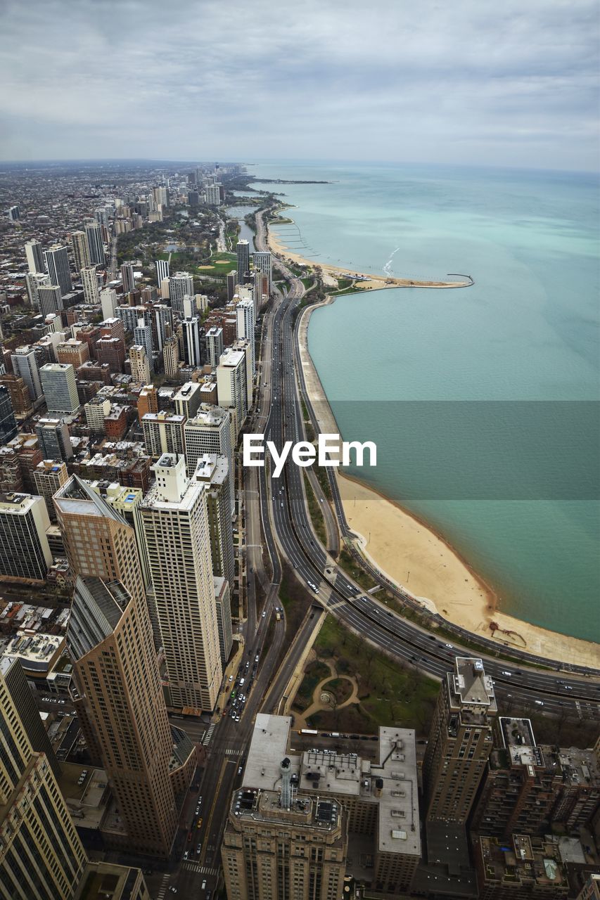 High angle view of buildings in city