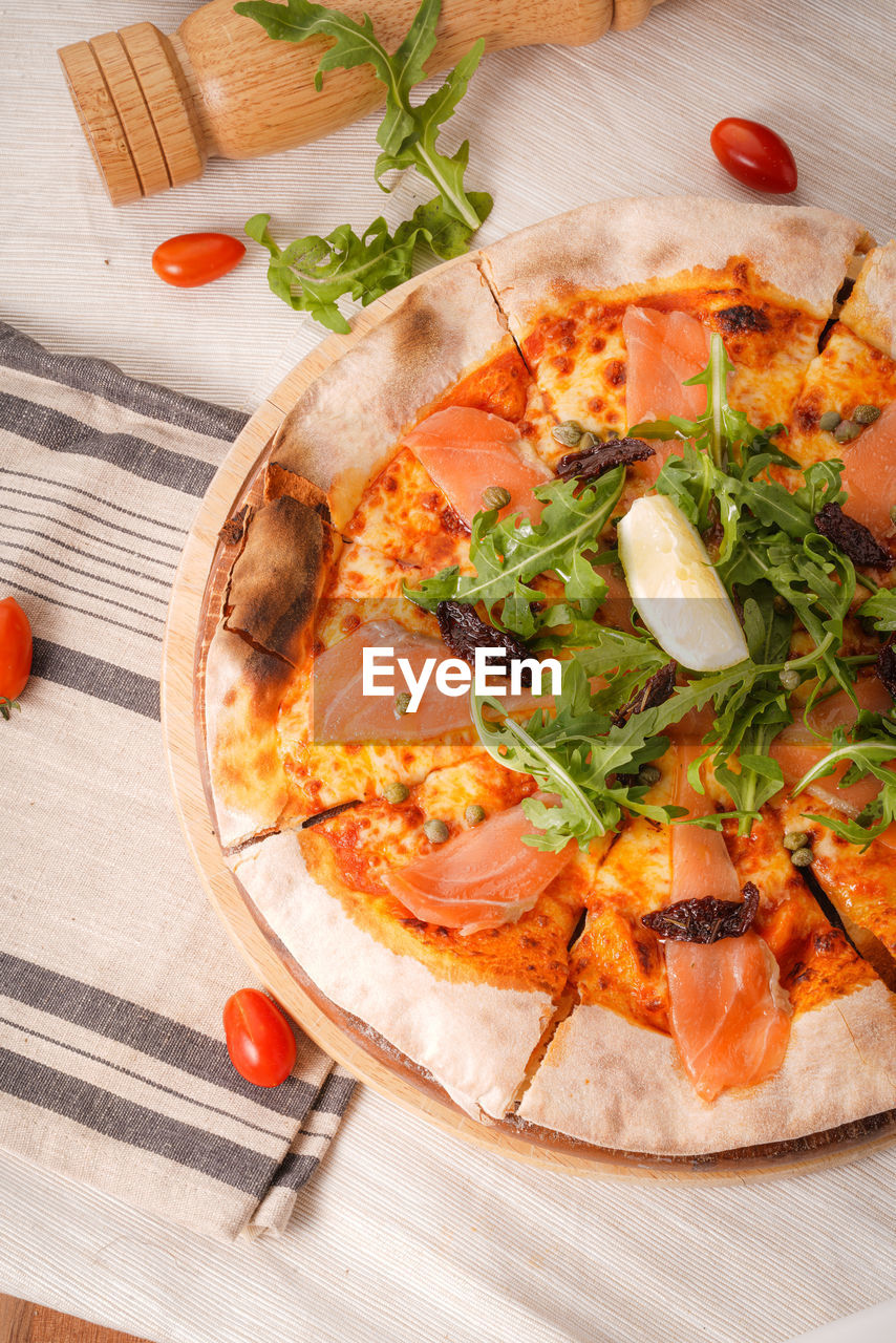 Close-up of pizza on table