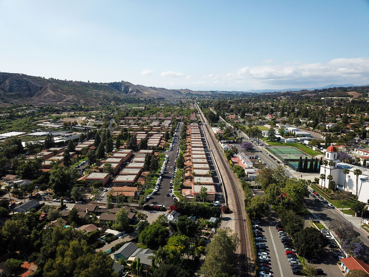 High angle view of cityscape against sky