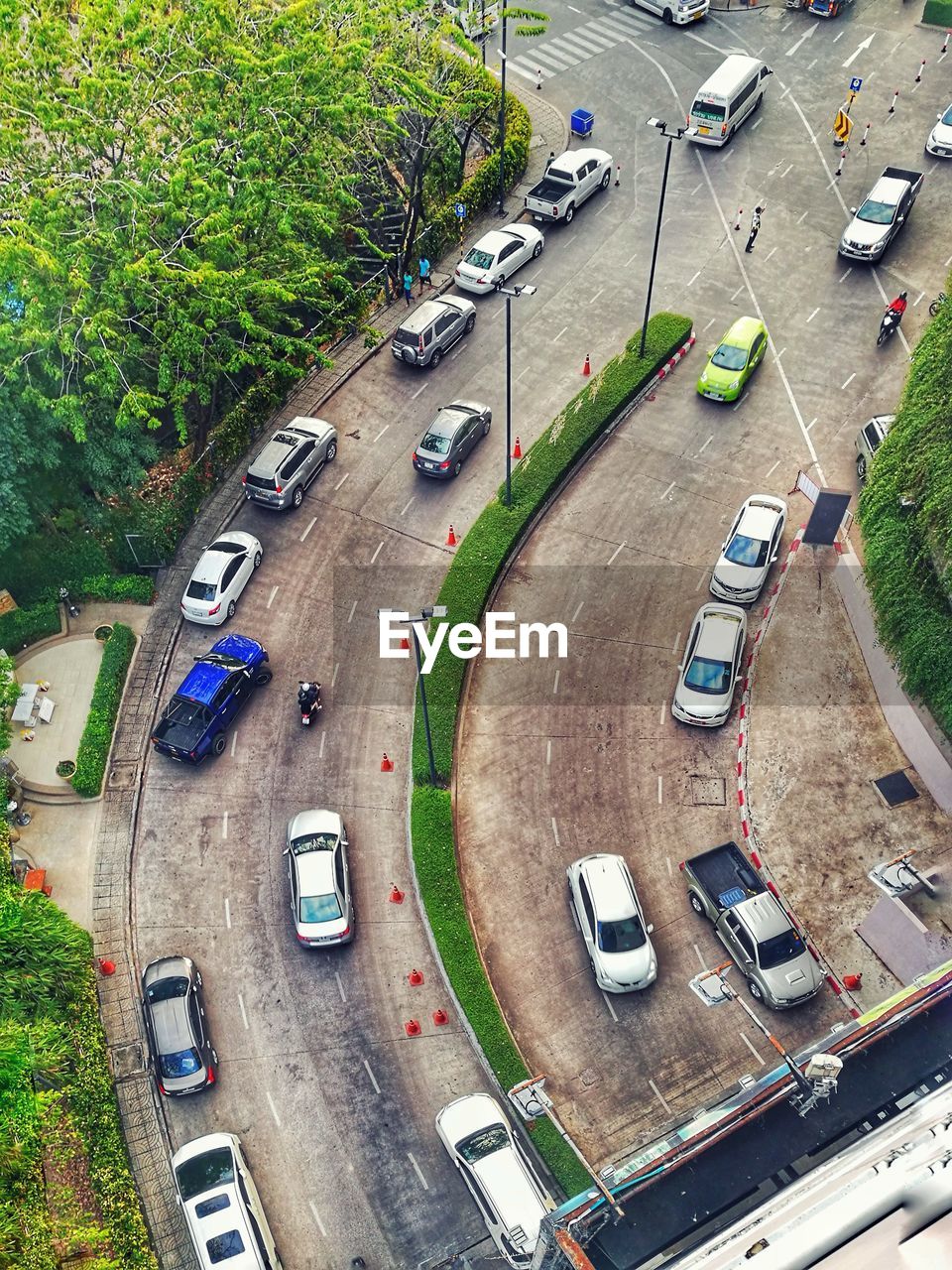 High angle view of cars on road in city