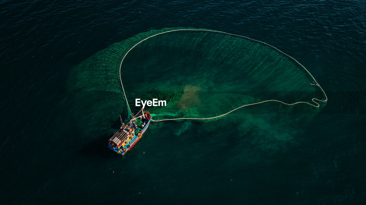 high angle view of ship in sea