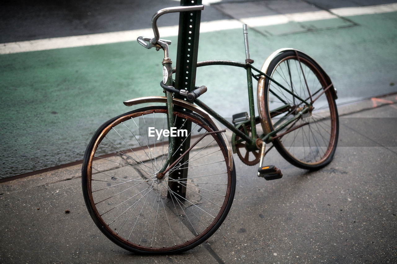 Bicycle parked on street