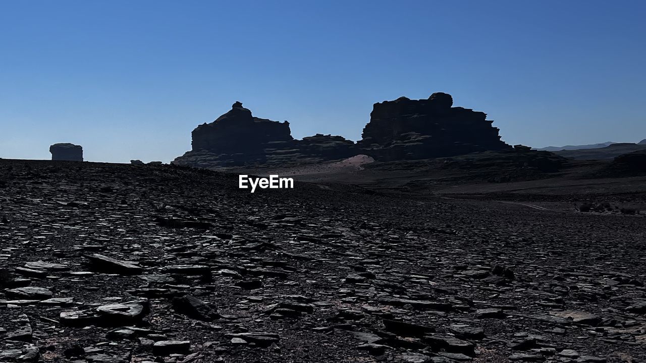 ROCK FORMATIONS ON LANDSCAPE AGAINST CLEAR SKY