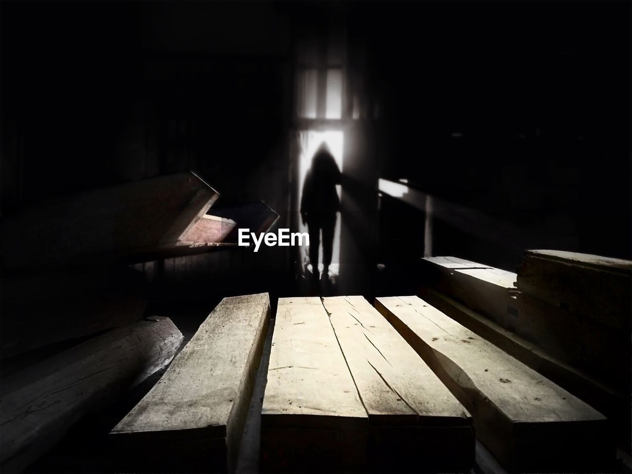 Wooden planks in warehouse