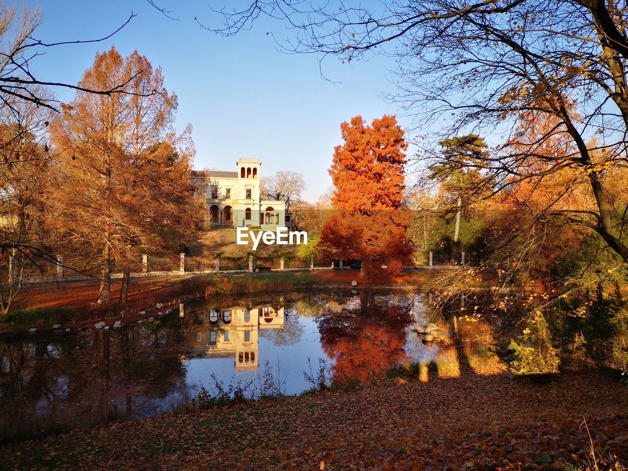 Reflection of trees in lake against sky during autumn