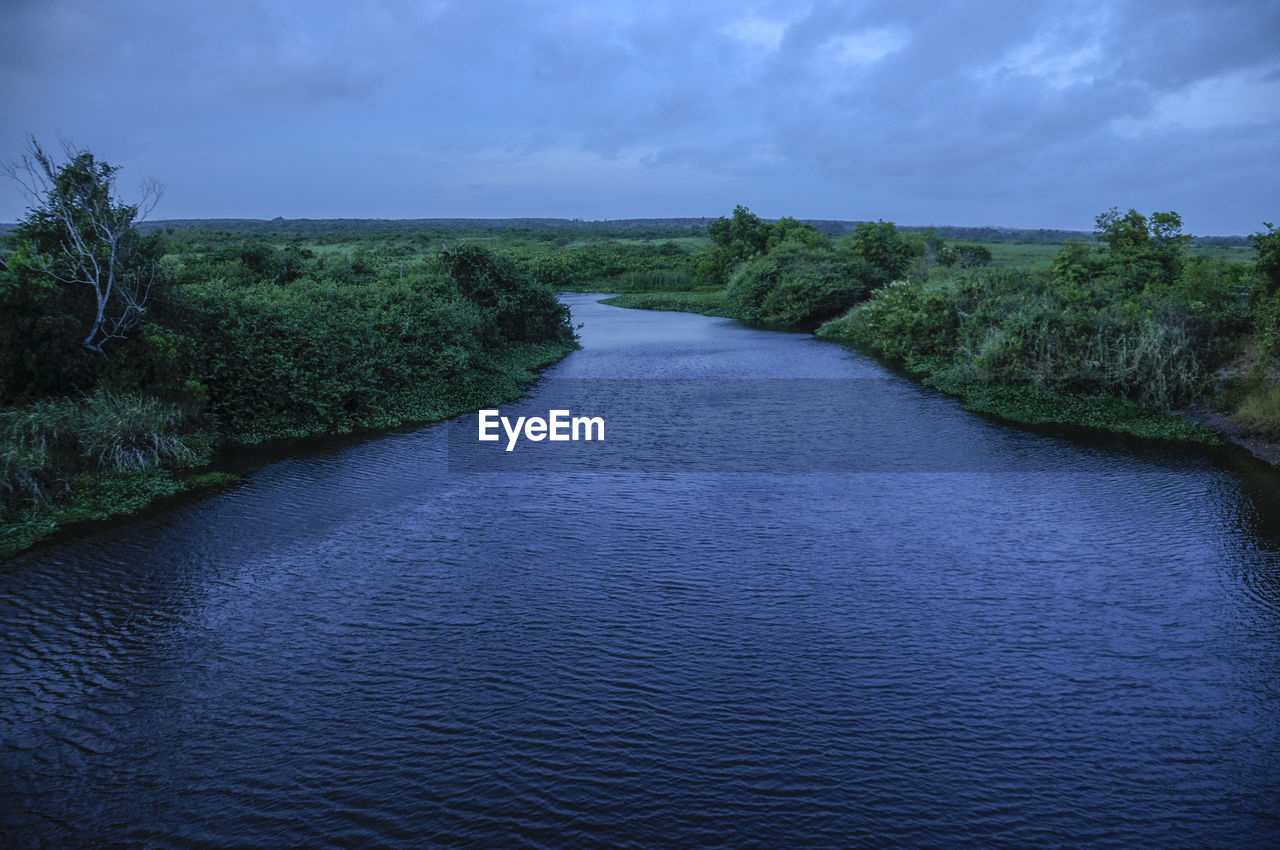 RIVER AMIDST TREES AGAINST SKY