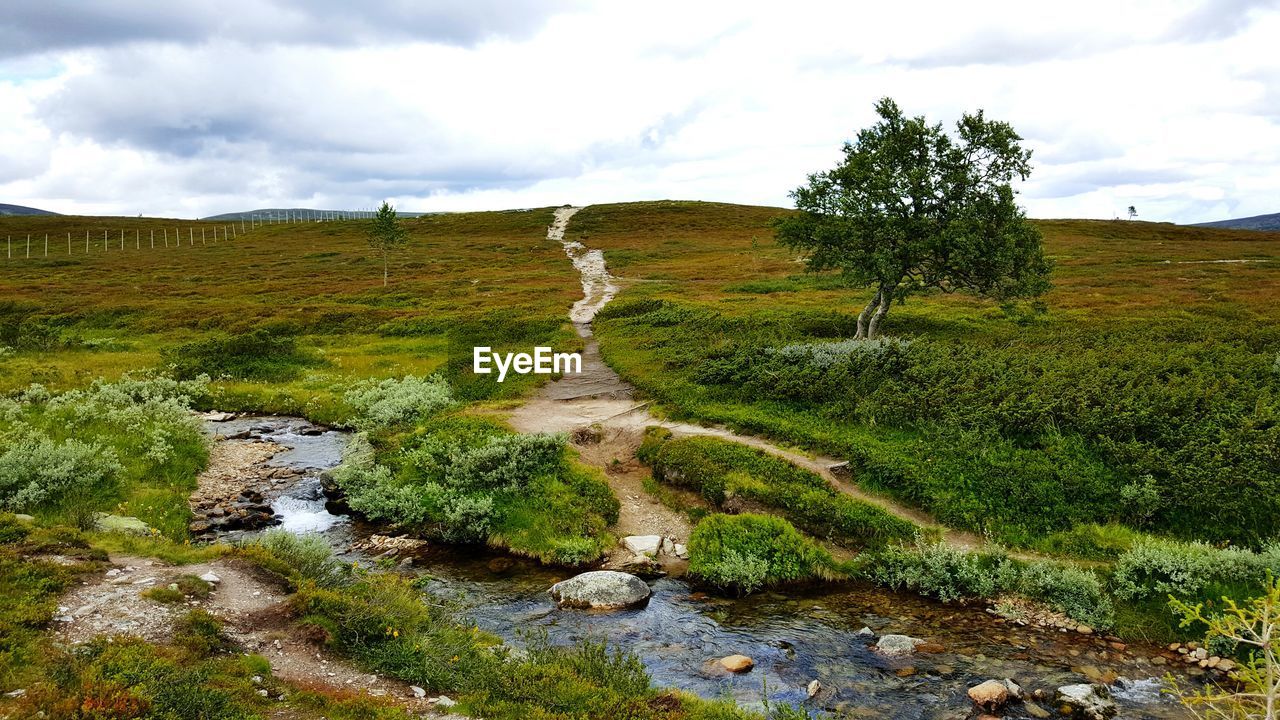 Scenic view of landscape against cloudy sky