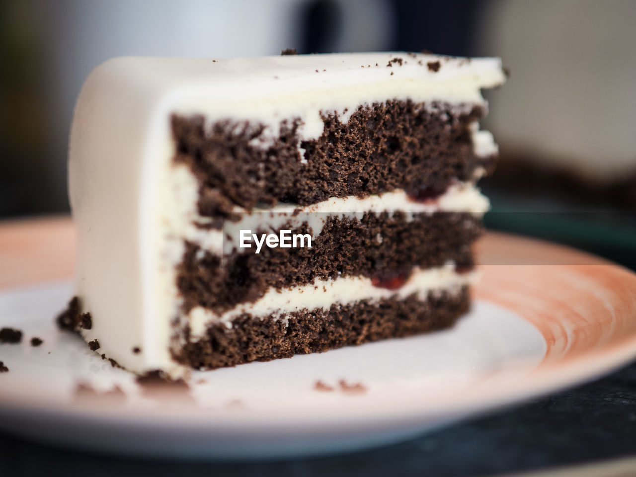 CLOSE-UP OF CHOCOLATE CAKE IN PLATE