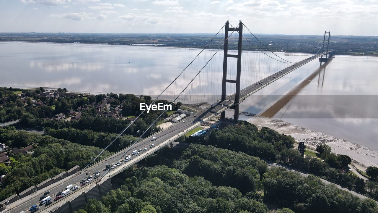 Drone aerial photographs of the humber bridge, uk