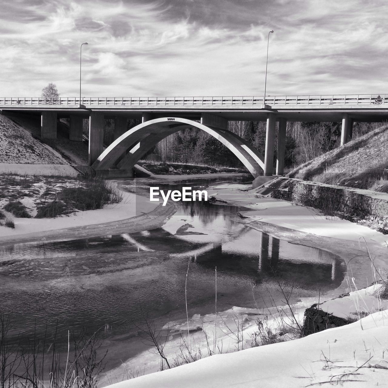 Bridge over frozen river