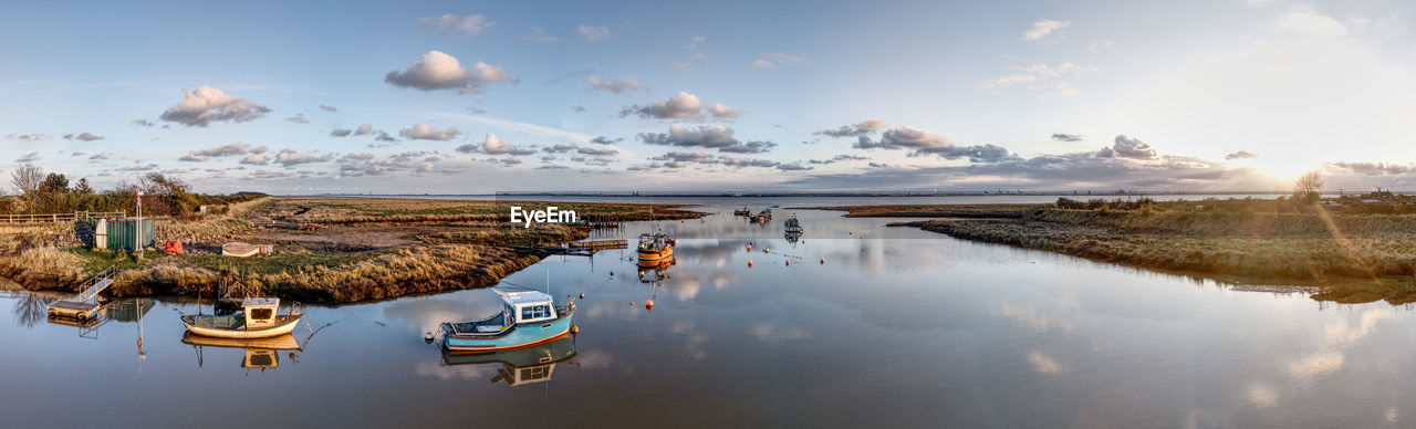 30mpx sunset panoramic of the harbour at stone creek, sunk island, east yorkshire