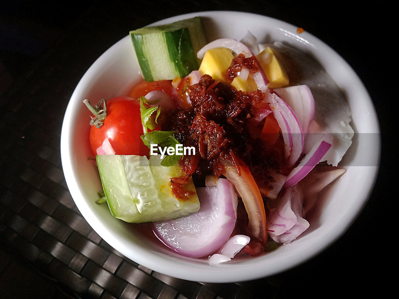 high angle view of salad in bowl