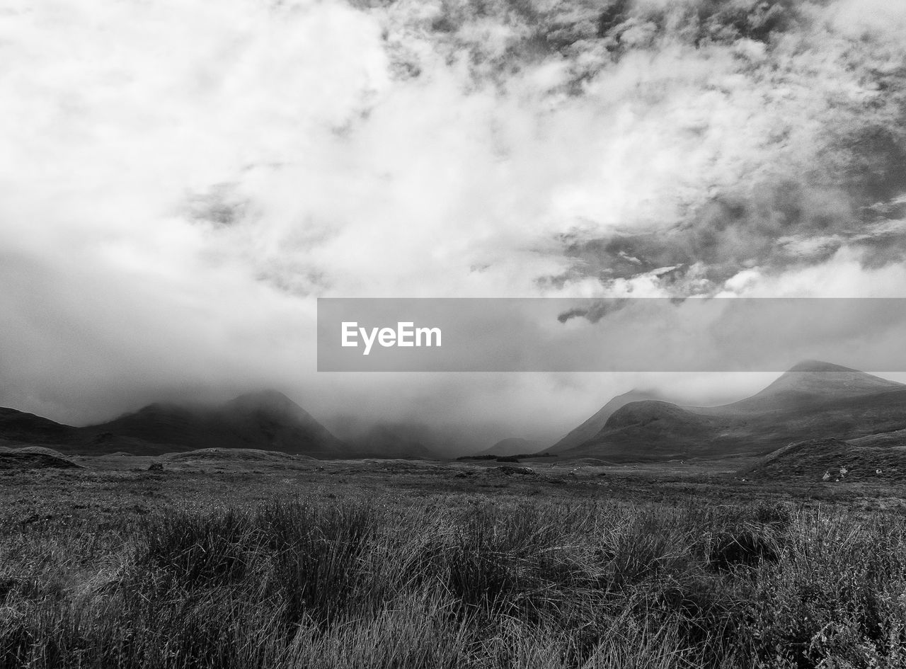 SCENIC VIEW OF LAND AND MOUNTAINS AGAINST SKY