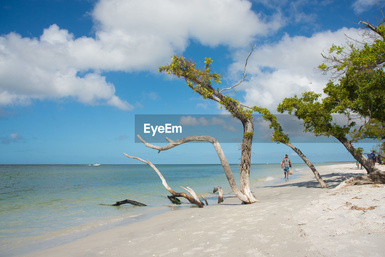 Beautiful beach landscape with a tourist in the background