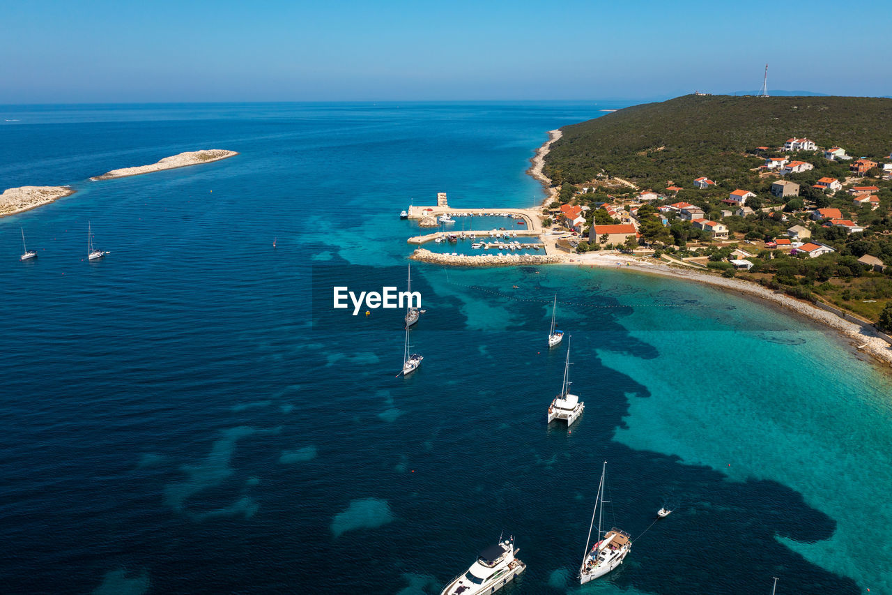 Aerial view of premuda island, the adriatic sea in croatia