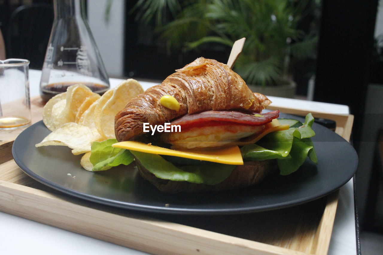 Close-up of croissant in plate